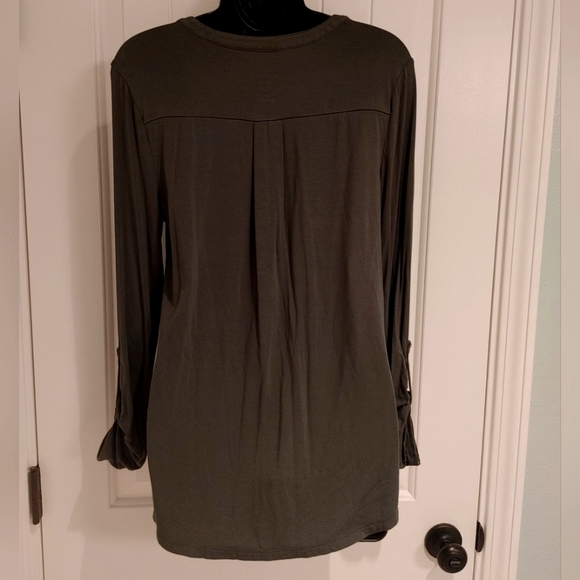 a new day army green front button henley top - Picture 3 of 6
